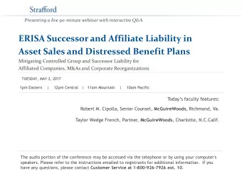 ERISA Successor and Affiliate Liability in  Asset Sales and Distressed Benefit Plans  Mitigating