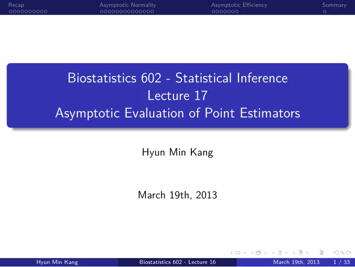 biostatistics 602 statistical inference