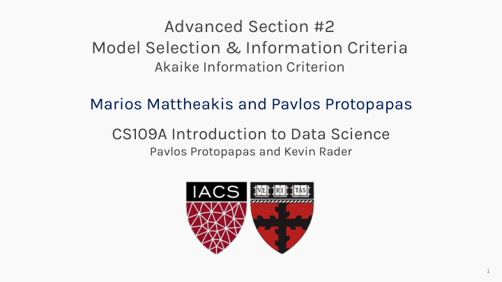 advanced section 2 model selection information criteria