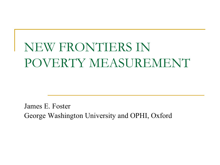 new frontiers in poverty measurement