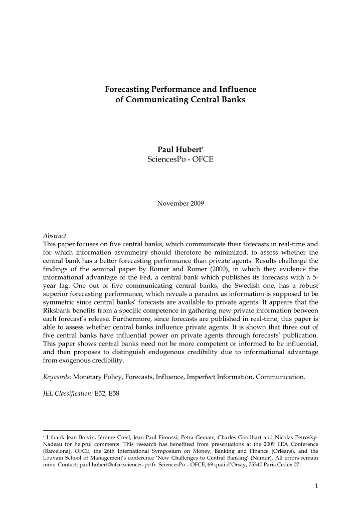 forecasting performance and influence of communicating