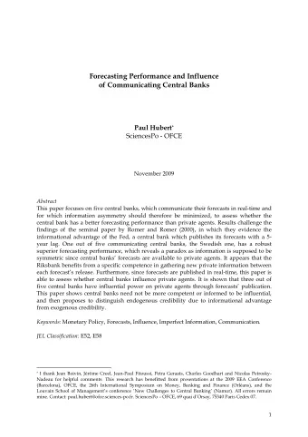 Forecasting Performance and Influence  of Communicating Central Banks Paul Hubert *  SciencesPo -