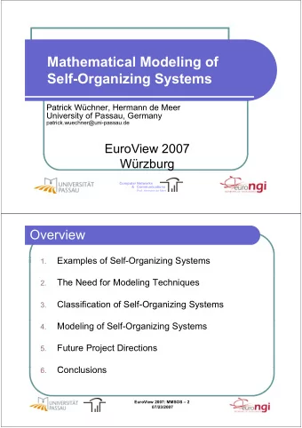 Mathematical Modeling of  Mathematical Modeling of  Self-Organizing Systems  Self Organizing