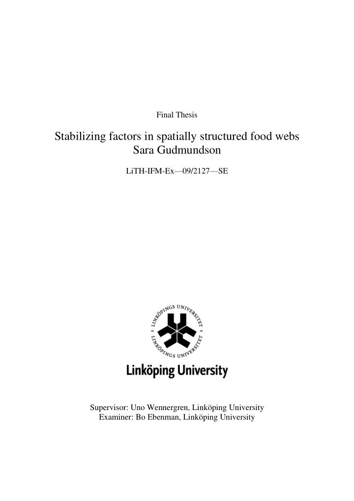 stabilizing factors in spatially structured food webs