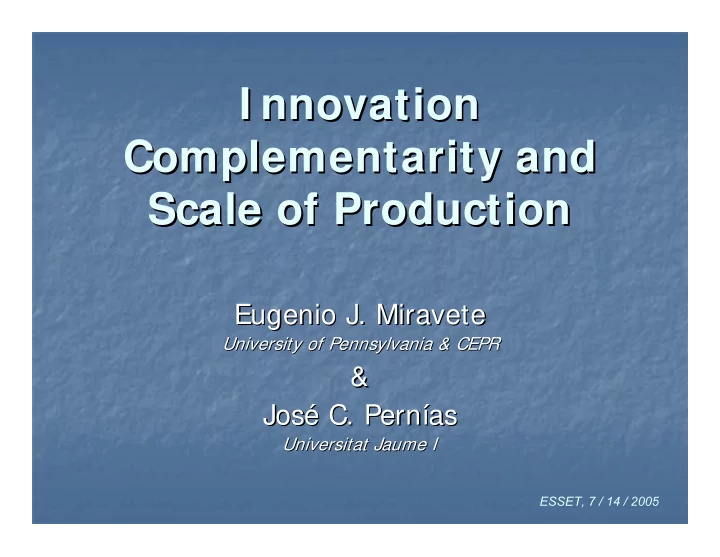 i nnovation i nnovation complementarity and and