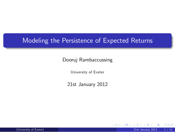 modeling the persistence of expected returns