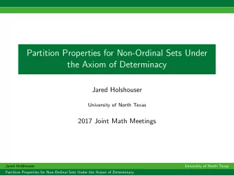 Partition Properties for Non-Ordinal Sets Under  the Axiom of Determinacy  Jared Holshouser