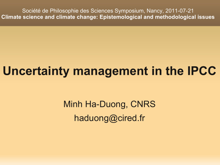 uncertainty management in the ipcc