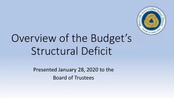 Overview of the Budgets  Structural Deficit  Presented January 28, 2020 to the  Board of
