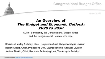 2020 to 2030  A Joint Seminar by the Congressional Budget Office  and the Congressional Research