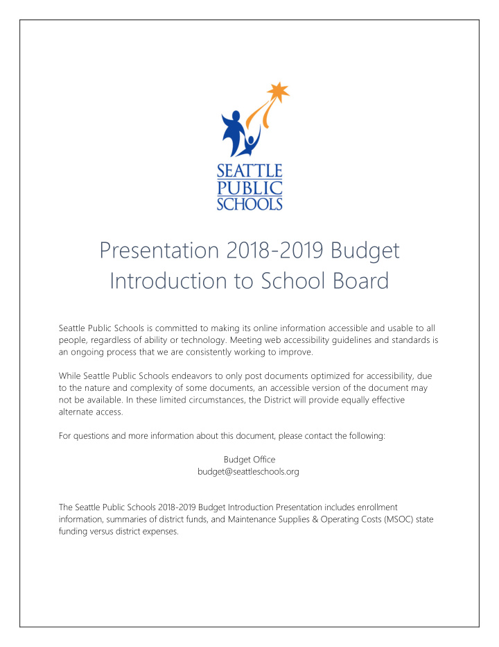 presentation 2018 2019 budget introduction to school board