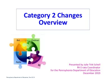 Category 2 Changes  Overview  Presented by Julie Tritt Schell  PA E-rate Coordinator  for the