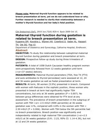 Clin Endocrinol (Oxf). 2010 Jun;72(6):820-4. Epub 2009 Oct 15.  Maternal thyroid function