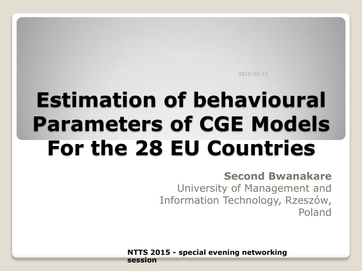 estimation of behavioural parameters of cge models for
