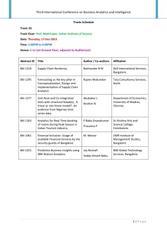 Third International Conference on Business Analytics and Intelligence  Tracks Schedule  Track: 02
