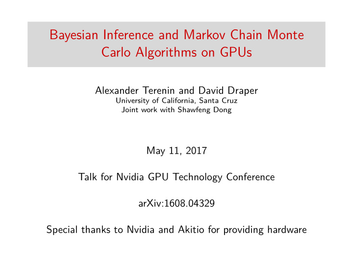 bayesian inference and markov chain monte carlo