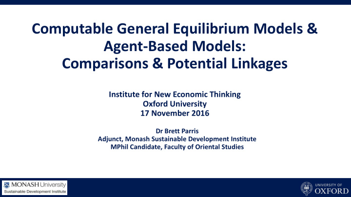 computable general equilibrium models agent based models
