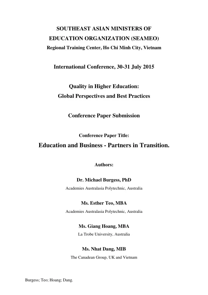 conference paper title education and business partners in