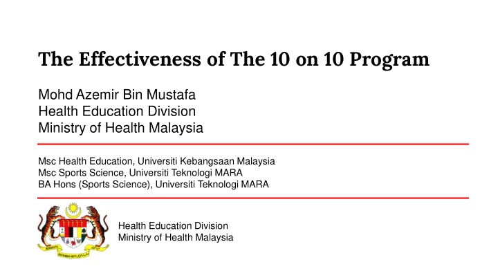 the effectiveness of the 10 on 10 program