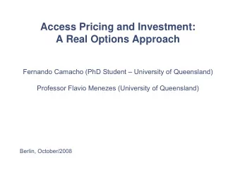 Access Pricing and Investment:  A Real Options Approach  Fernando Camacho (PhD Student