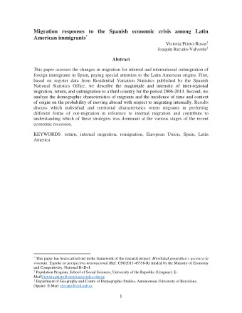 Migration responses to the Spanish economic crisis among Latin American immigrants * Victoria