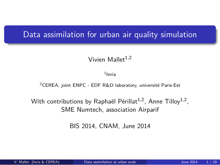 data assimilation for urban air quality simulation