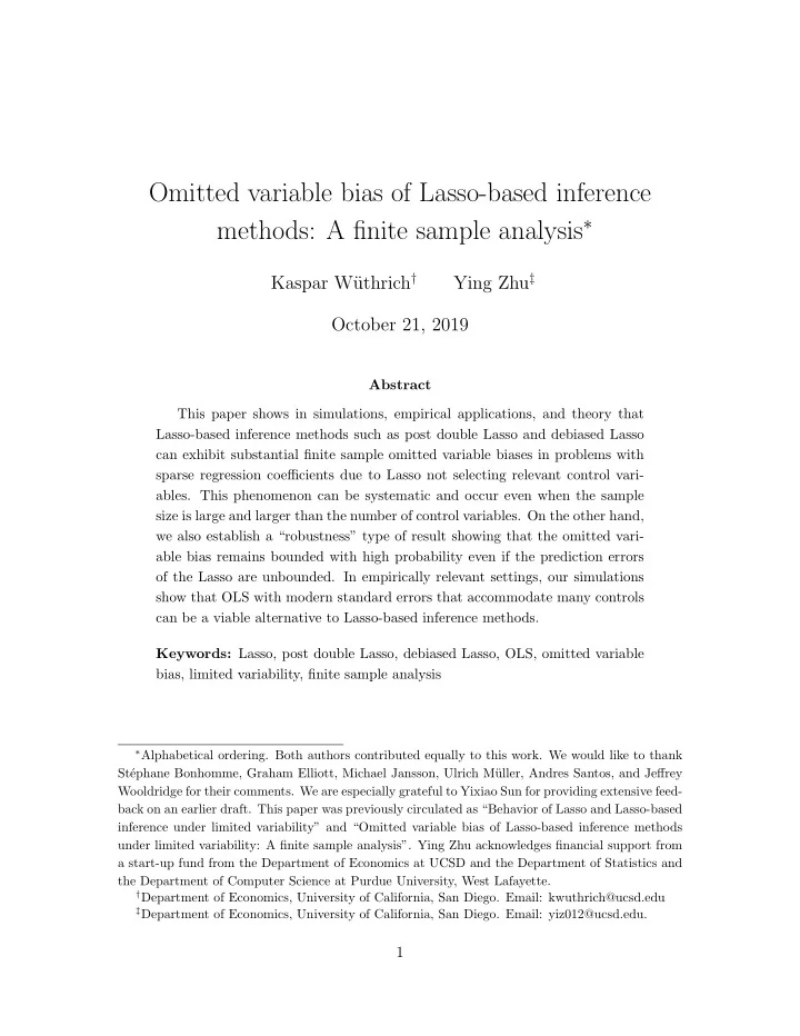 omitted variable bias of lasso based inference