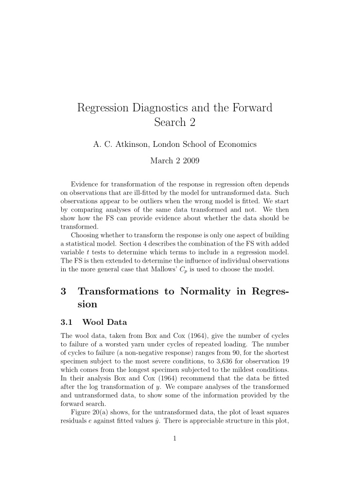 regression diagnostics and the forward search 2