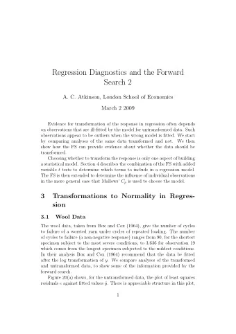 Regression Diagnostics and the Forward  Search 2  A. C. Atkinson, London School of Economics  March