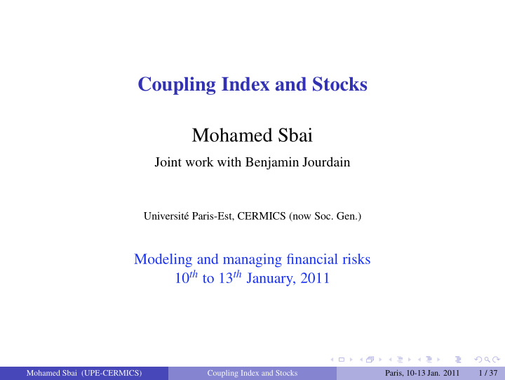 coupling index and stocks mohamed sbai