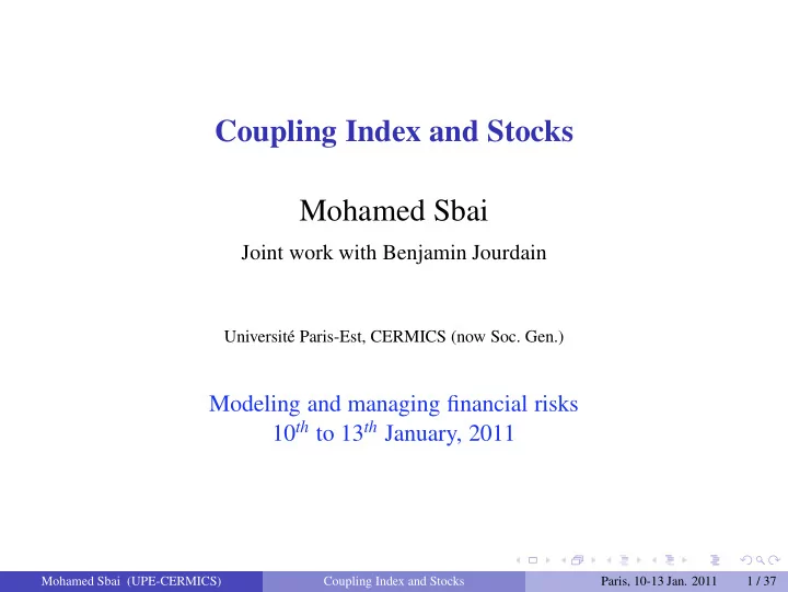 coupling index and stocks mohamed sbai