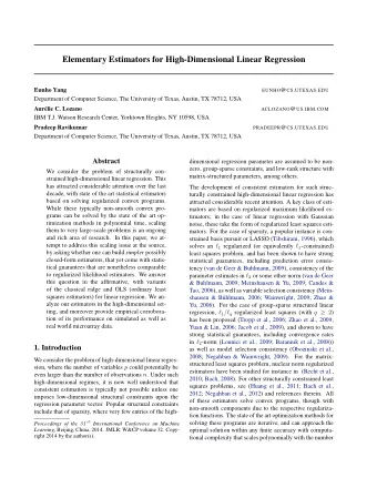Elementary Estimators for High-Dimensional Linear Regression  Eunho Yang EUNHO @ CS . UTEXAS . EDU
