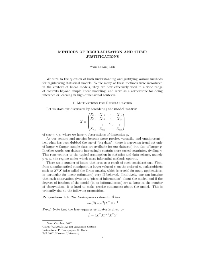 methods of regularization and their justifications