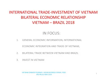 BILATERAL ECONOMIC RELATIONSHIP VIETNAM  BRAZIL 2018  IN FOCUS:  1.  GENERAL ECONOMIC