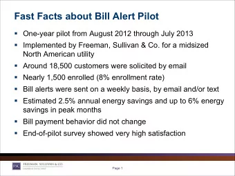 Fast Facts about Bill Alert Pilot  One-year pilot from August 2012 through July 2013