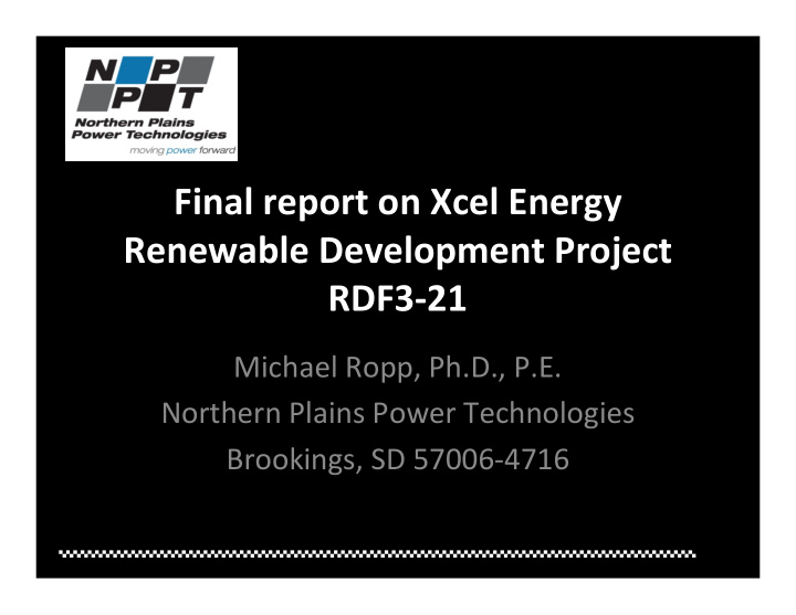 final report on xcel energy renewable development project