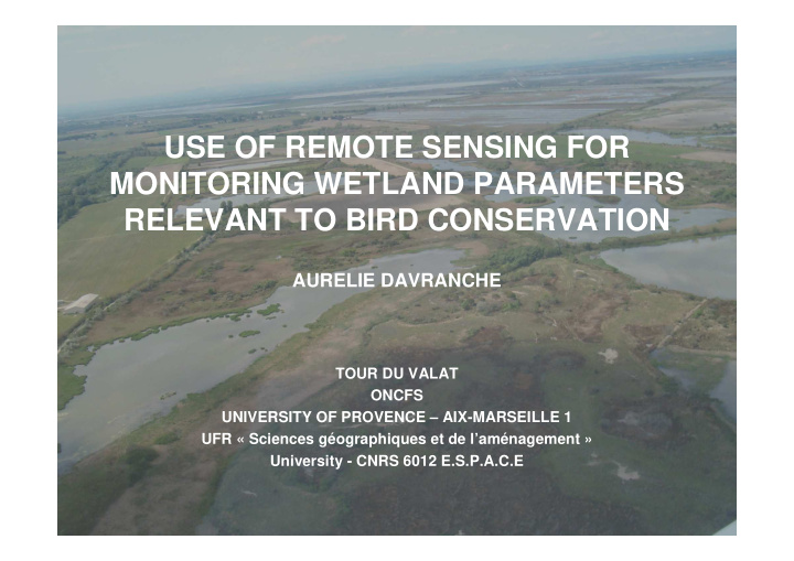 use of remote sensing for monitoring wetland parameters