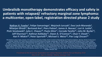 Umbralisib monotherapy demonstrates efficacy and safety in  patients with relapsed/ refractory