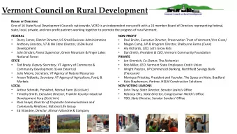 Vermont Council on Rural Development B OARD OF D IRECTORS  One of 16 State Rural Development