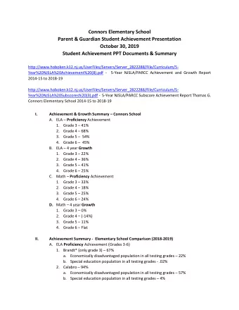Connors Elementary School  Parent &amp; Guardian Student Achievement Presentation  October 30, 2019