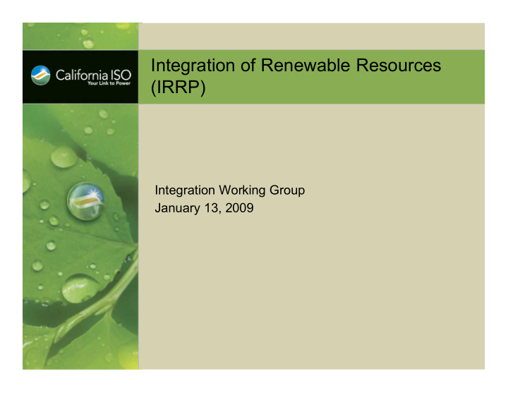 integration of renewable resources irrp