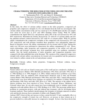 CHARACTERIZING THE BEHAVIOR OF POLYMER AND LIME TREATED  SULFATE CONTAMINATED CL SOIL  C.