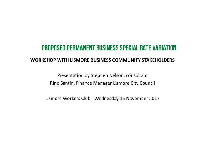 proposed permanent business special rate variation