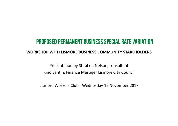 proposed permanent business special rate variation
