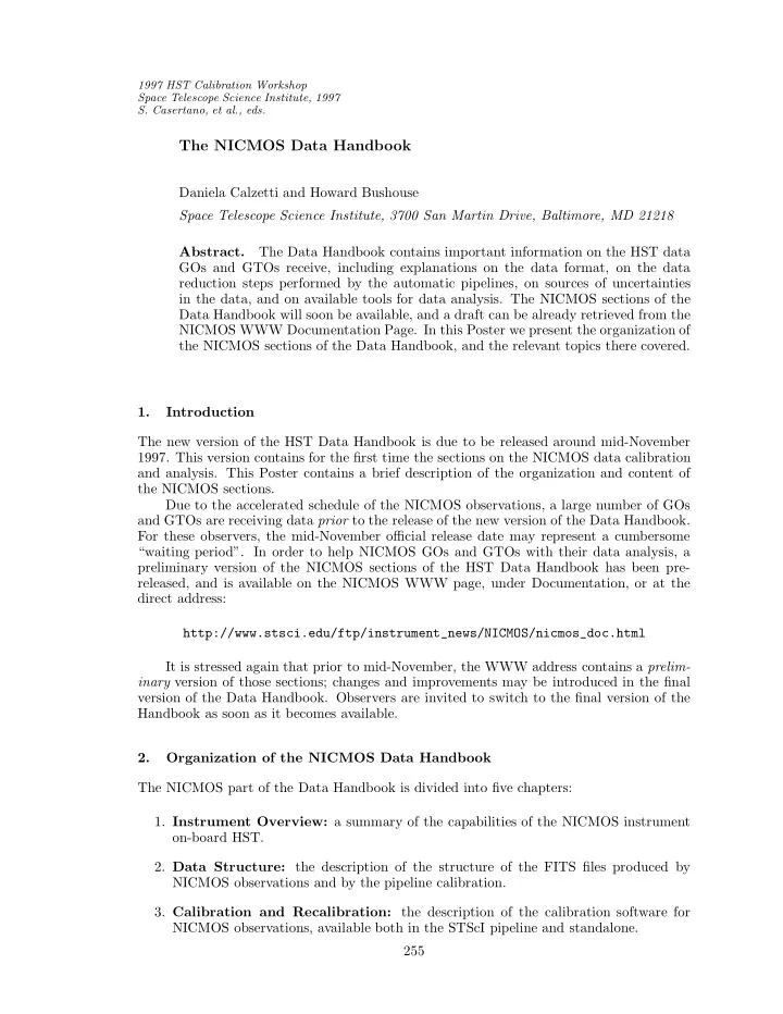 the nicmos data handbook