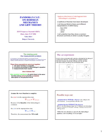 PANDORA'S CAT:  Schroedinger's cat problem:  ON BOHMIAN  A plethora of theories have been