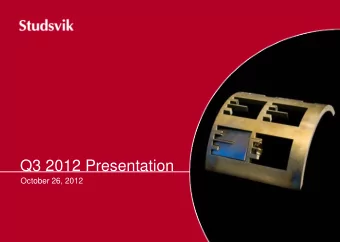 Q3 2012 Presentation  October 26, 2012  Sales increase but decreased profit and  negative cash flow
