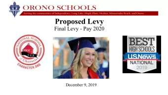 Proposed Levy  Final Levy - Pay 2020  December 9, 2019  Orono Public Schools  www.orono.k12.mn.us