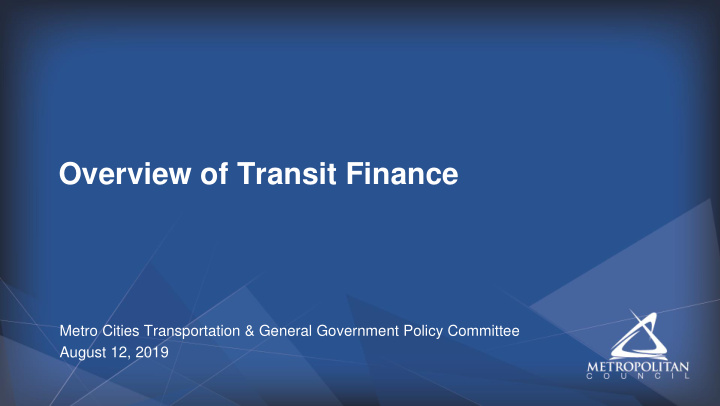 overview of transit finance