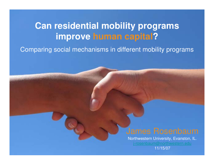 can residential mobility programs improve human capital